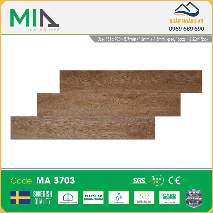 Sàn Nhựa Giả Gỗ Hèm Khóa MIA MA 3703 Đế Cao Su 5.7mm